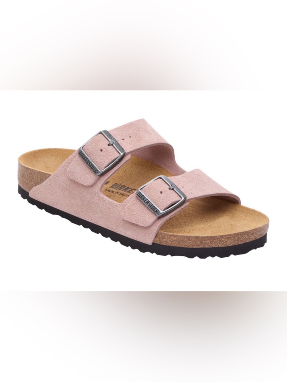 Birkenstock woman’s size 9 Arizona Suede Slide in Dusty Pink with Silver Buckles